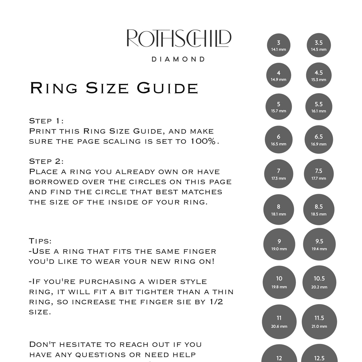 Ring Size Guide Rothschild Diamond