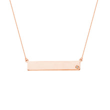 Load image into Gallery viewer, diamond bezel set 14k rose gold bar necklace
