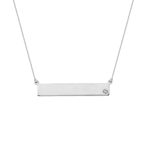 diamond bezel set 14k white gold bar necklace