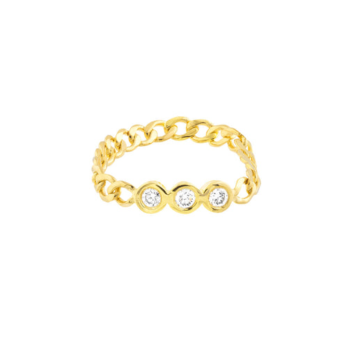 14k yellow gold curb chain diamond ring