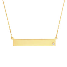 Load image into Gallery viewer, diamond bezel set 14k gold bar necklace
