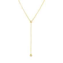 Load image into Gallery viewer, diamond bezel set 14k gold y necklace
