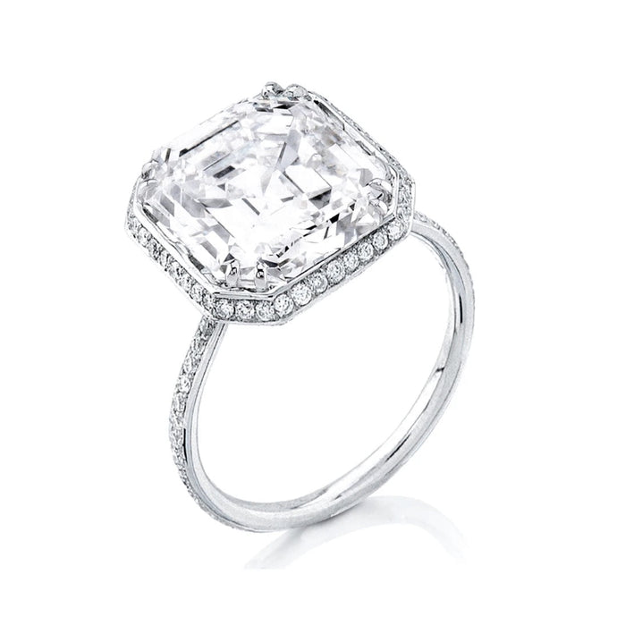 Rothschild Diamond asscher cut diamond engagement ring with halo and pave band