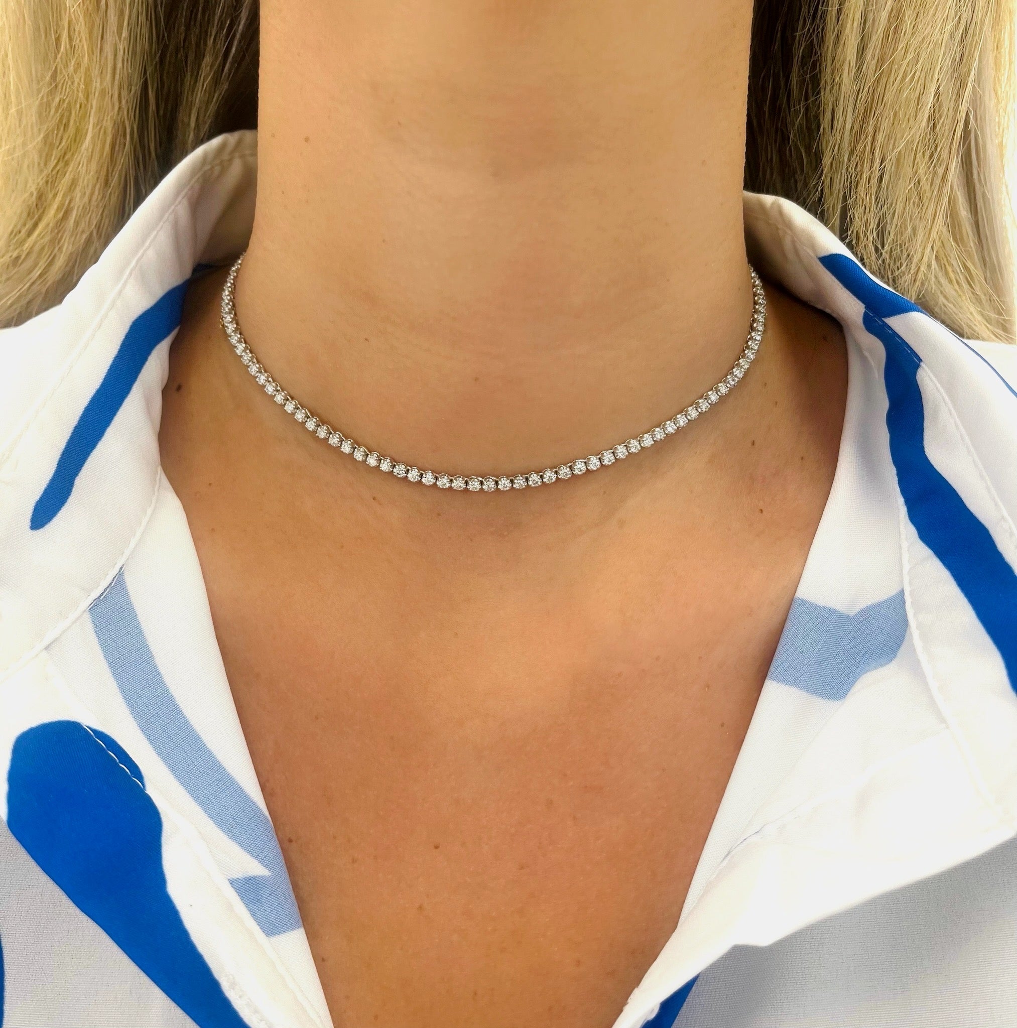 Adjustable Diamond Tennis Necklace 14K White Gold