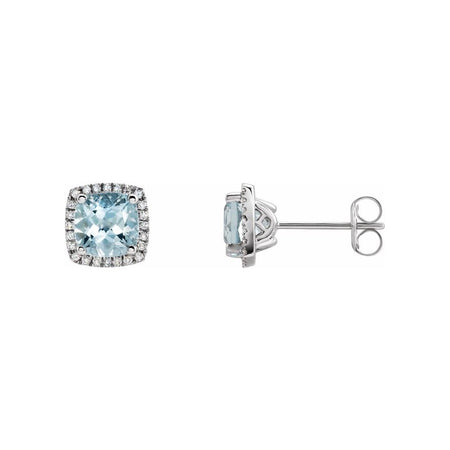 Aquamarine Cushion Halo Earrings