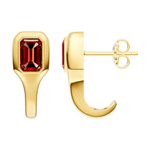 Load image into Gallery viewer, Garnet Bezel Emerald Earrings
