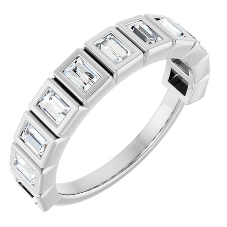 Emerald Cut Bezel Set Wedding Band