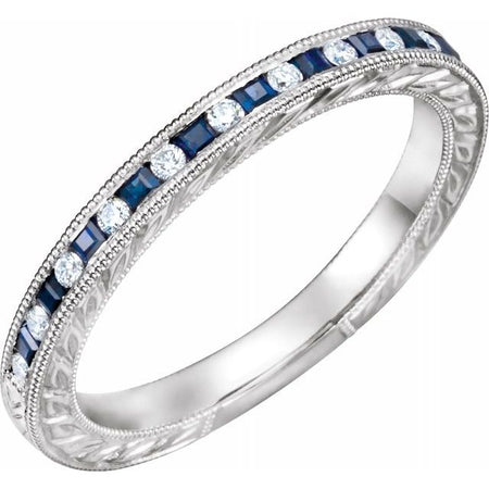 Sapphire & Diamond Wedding Band in 14K Gold