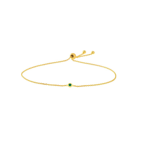 emerald bezel set 14k gold bolo bracelet