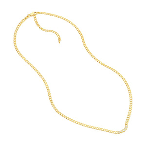 graduated diamond bezel set 14k gold curb chain necklace