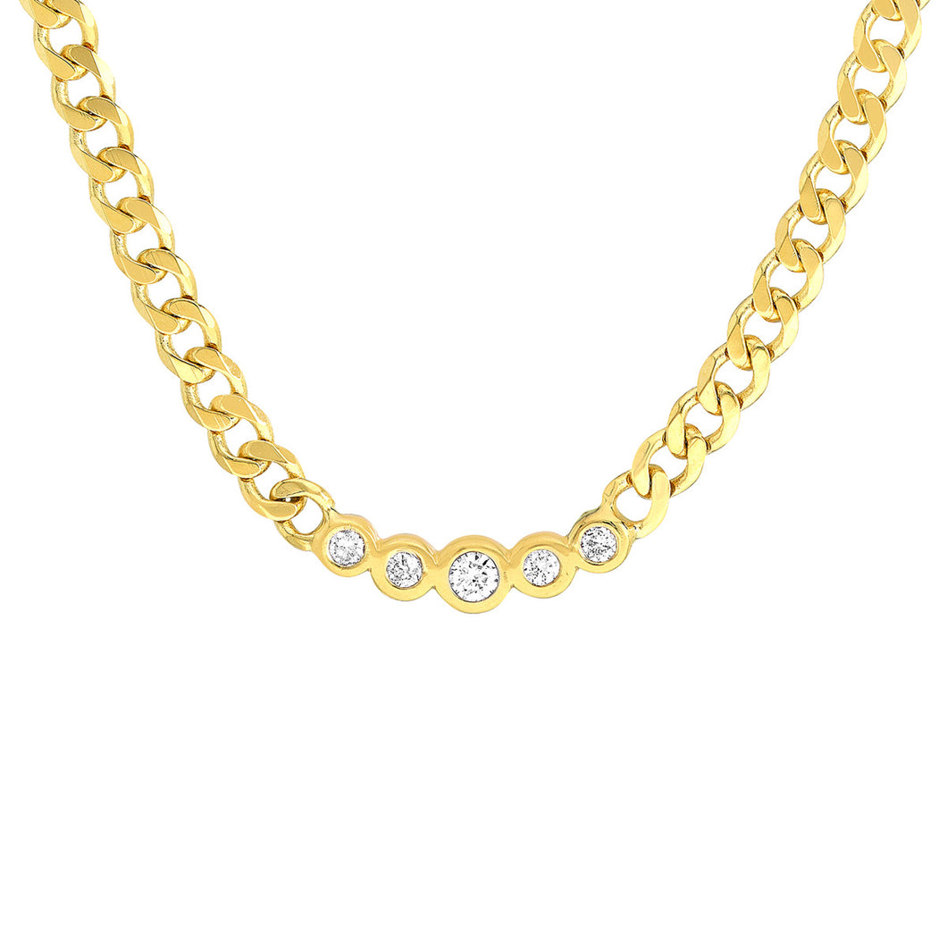 graduated diamond bezel set 14k gold curb chain necklace