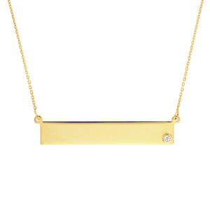 diamond bezel set 14k gold bar necklace