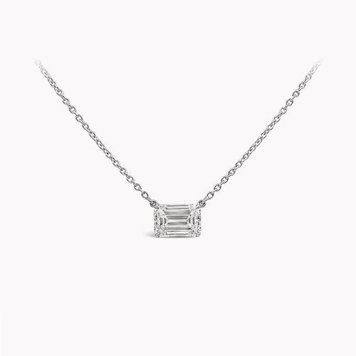 east-west emerald cut diamond pendant necklace