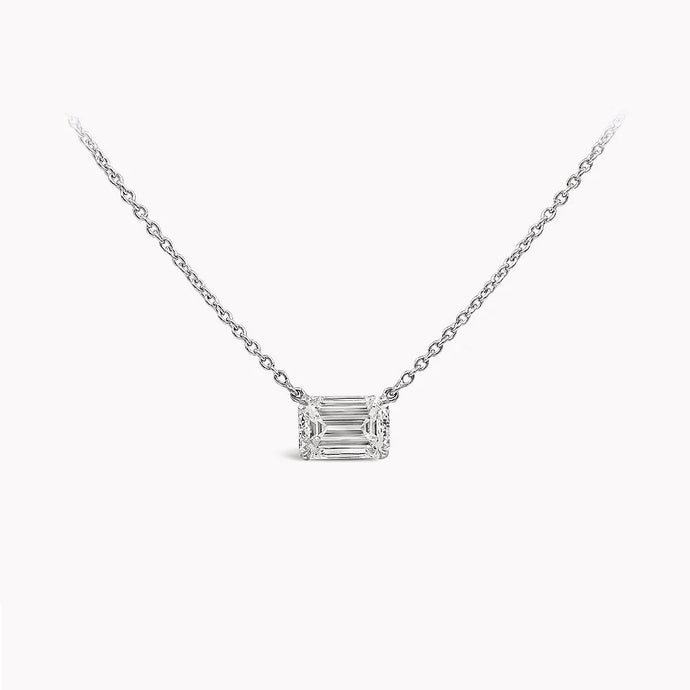 east-west emerald cut diamond pendant necklace