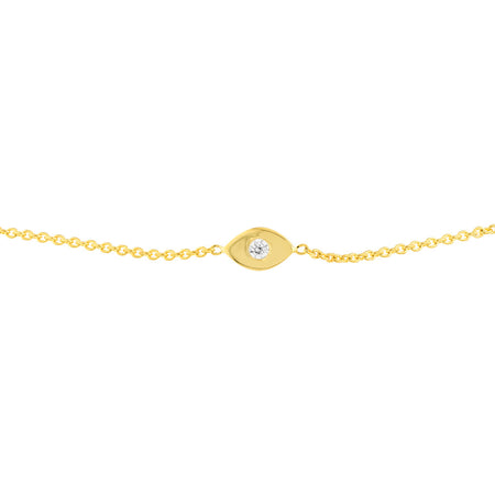 evil eye diamond bezel set bolo bracelet in 14k yellow gold