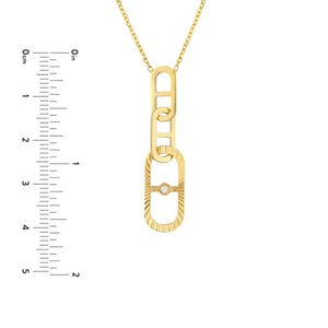 yellow gold radiant link chain pendant with diamond, approx 1.60inches
