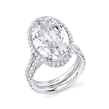 Load image into Gallery viewer, Rachel double pave diamond band halo cathedral setting engagement ring
