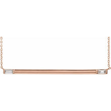 Load image into Gallery viewer, 14k rose gold baguette diamond bar necklace
