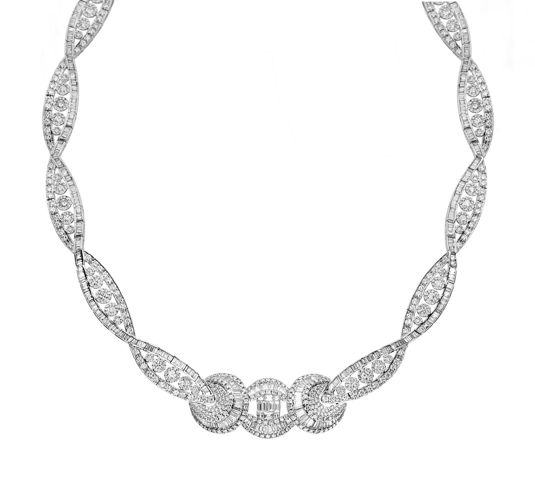 Rothschild baguette and brilliant round diamond helix necklace