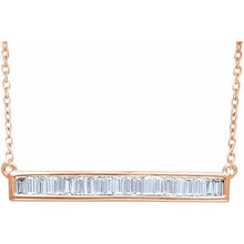 Load image into Gallery viewer, Rothschild Diamond baguette bar necklace rose gold
