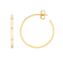 Load image into Gallery viewer, 14k yellow gold square hoop earrings with accent diamonds
