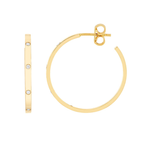 14k yellow gold square hoop earrings with accent diamonds