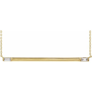 14k yellow gold baguette diamond bar necklace